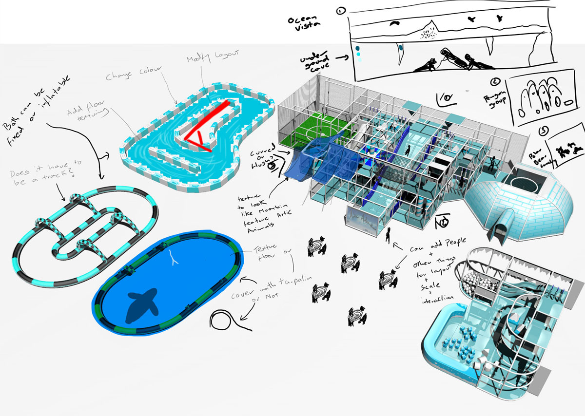 An illustrated plan of a leisure attraction