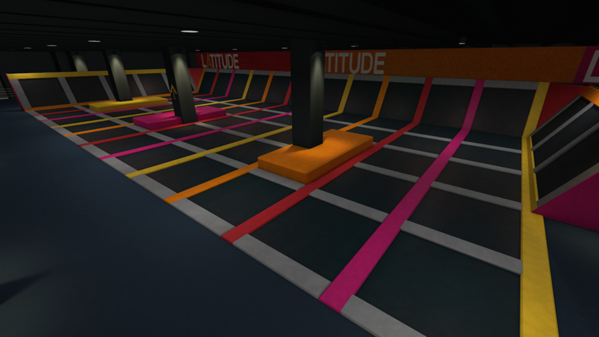 A 3D visualisation of a trampoline park