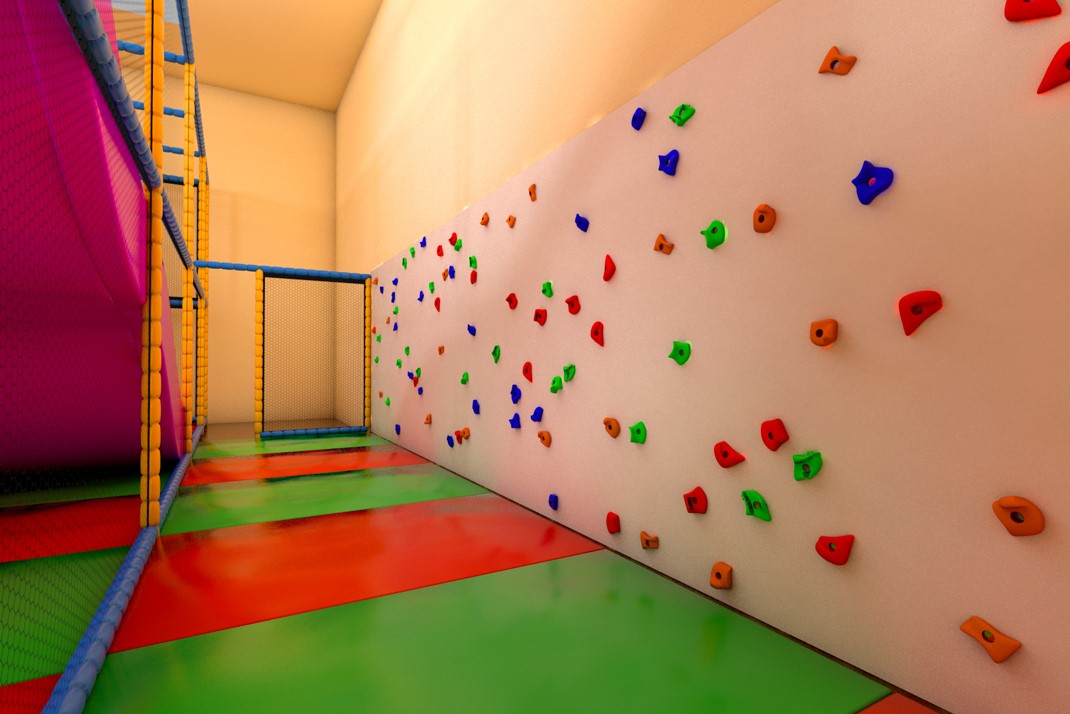 A large rock climbing wall