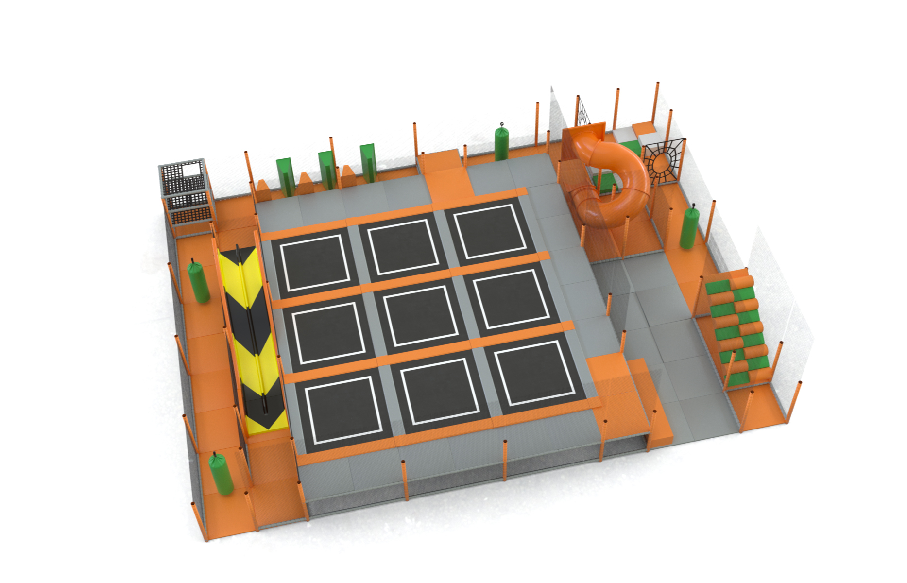 A 3D plan for an indoor trampoline park